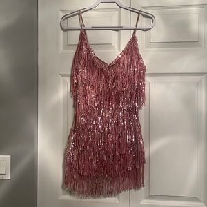 Pink Sequin Sparkle Fringe Romper ERAS Tour Taylor Swift Concert Outfit Medium